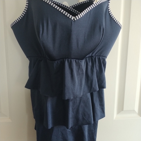Cacique Other - CACIQUE Navy Ruffle Tiered Tankini Top Swim 18